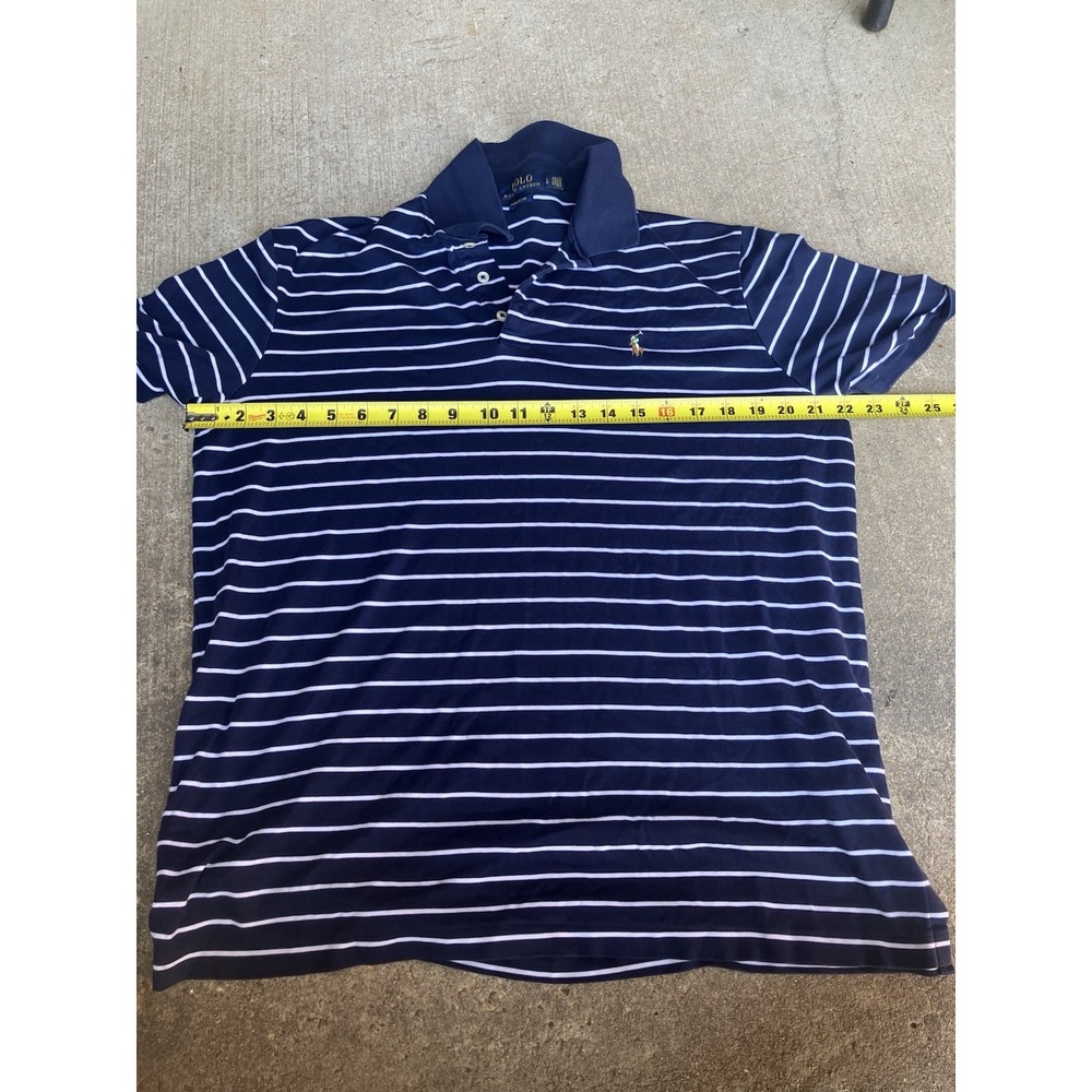 Polo Ralph Lauren Men's L Classic Slim Fit Stretch Mesh Polo Navy Striped Pony - Picture 12 of 13